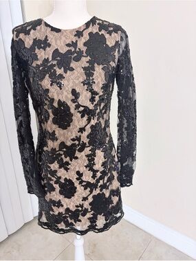 Dress the Population Hilary Floral Sequin Mini Dress Nude Lining S